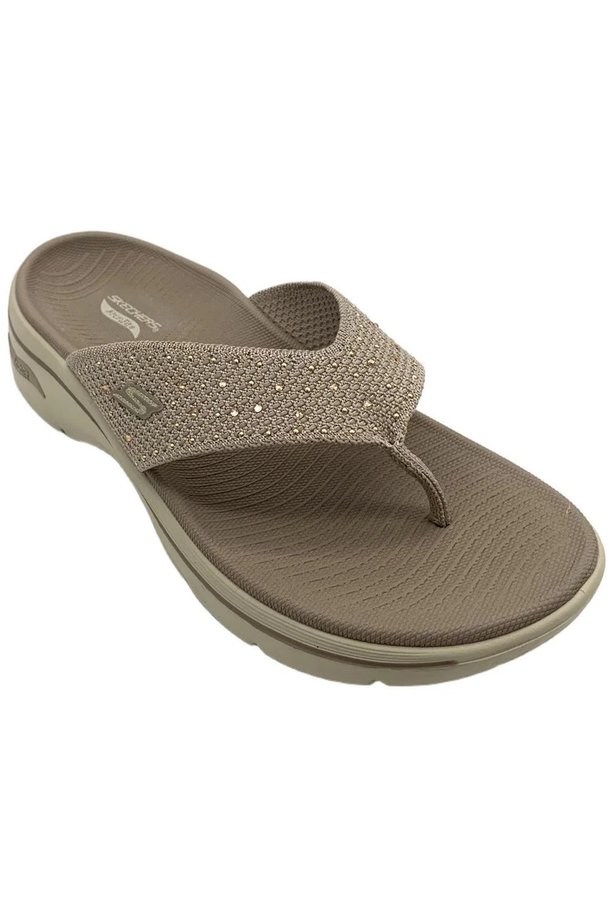 Skechers Women's GO WALK Arch Fit 2.0 Rhinestone Thong Sandals Taupe - Medium